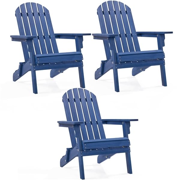 Yaheetech Folding Adirondack Chair Set of 1 Outdoor, 300LBS Solid Wood Garden Chair Weather Resistant, Fire Pit Lounge Chairs for Garden/Yard/Patio/Lawn, Natural Wood