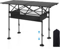 LET'S CAMP Folding Camping Table, Portable Aluminum Roll-up Picnic Backpacking Table with Adjustable Height, Large Storage and Carrying Bag for Picnic, Camping, BBQ, Party, Backyard, Beach