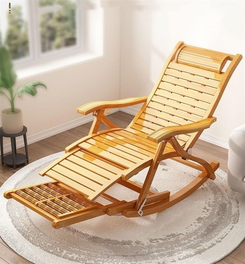 Rocking Chair, Lounge Chair, Foldable Bamboo Chair, Outdoor Rocking Chair, Folding Solid Wood Leisure Chair for Patio, Beach, Yard, Lawn, Pool(Natural)