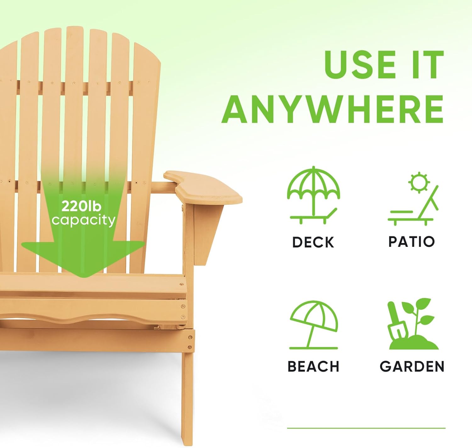 Smart FENDEE 2 Packs Folding Adirondack Chairs, All-Weather Wooden Adirondack Firepit Chairs, Solid Outdoor Leisure Furniture for Relaxing, Suitable for Yard, Patio, Balcony, Poolside, Natural