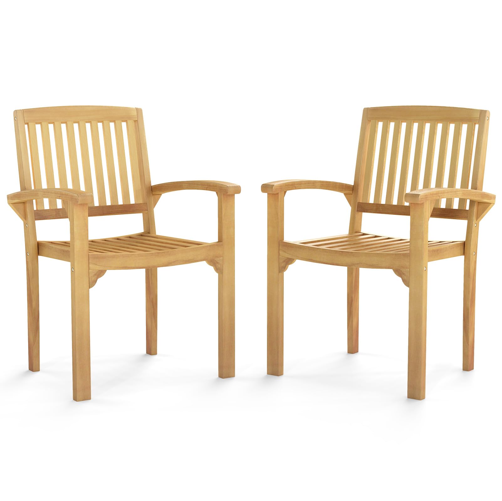 Tangkula Outdoor Patio Wood Dining Chair, Teak Wood Armchair with Slatted Seat & Curved Seat, Ergonomic Armrests, Solid Wooden Legs, for Balcony, Poolside, Porch, Yard (1)