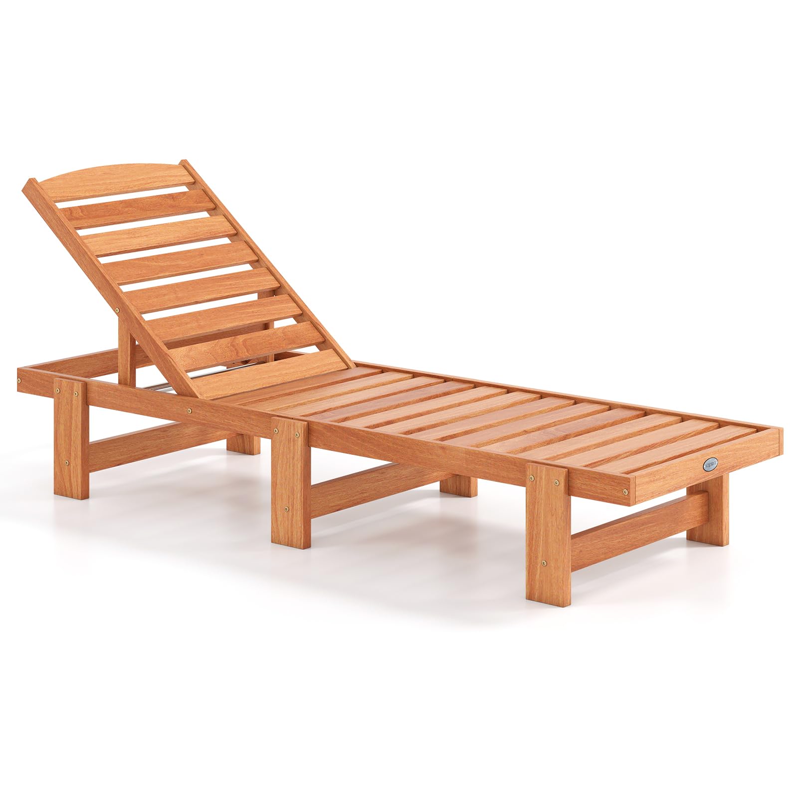 Tangkula Lounge Chair Outdoor, Solid Wood Patio Chaise Lounge with 5-Level Adjustable Backrest, Wooden Slatted Beach Pool Sunbathing Recliner for Outside Backyard, 500 LBS Max Load (1,Natural)