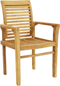 Sunnydaze Solid Teak Outdoor Dining Chair –Durable Wood Slatted Patio Chair with Arms for Backyard, Deck, & Patio - Light Brown Wood Stain Finish