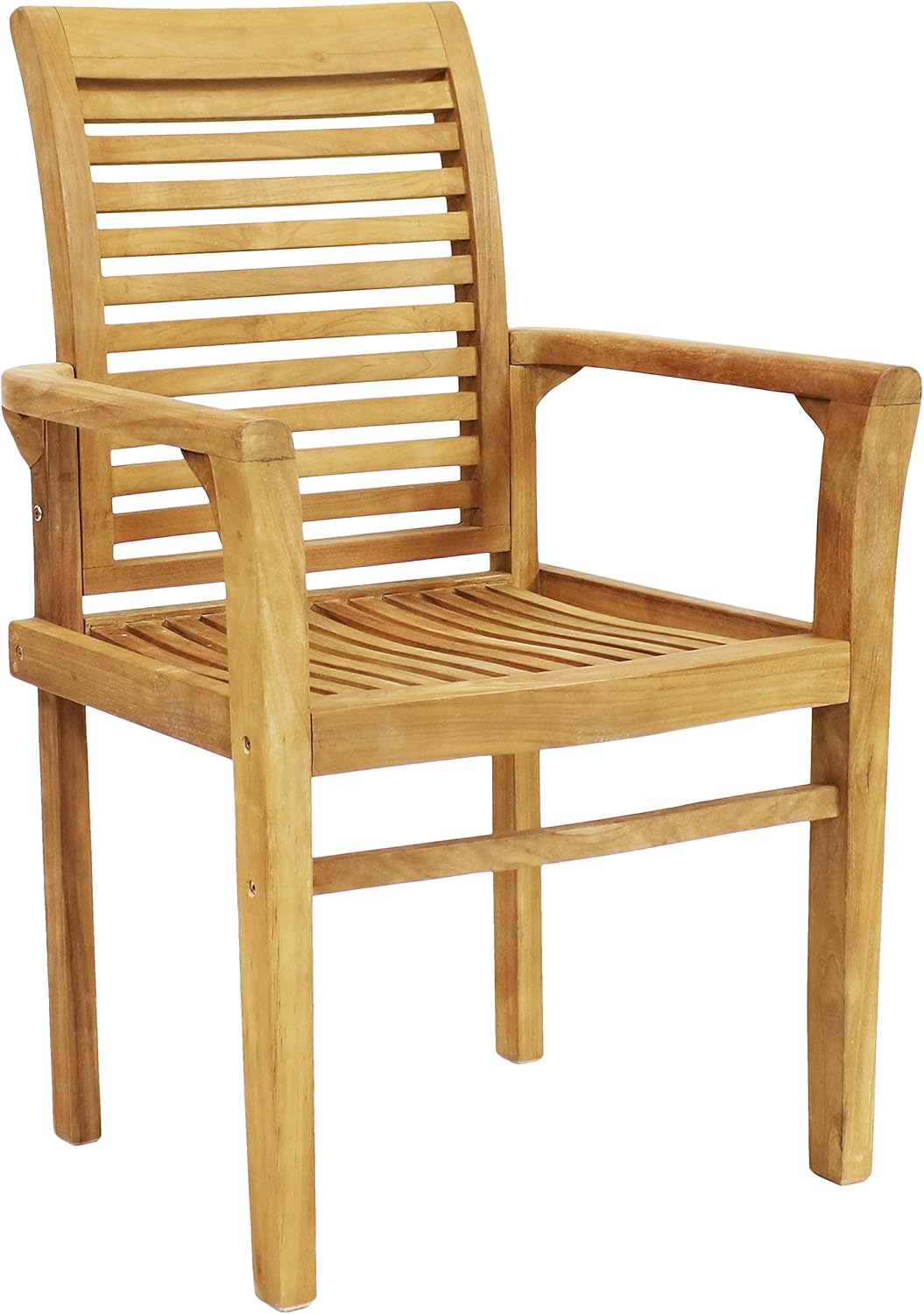 Sunnydaze Solid Teak Outdoor Dining Chair –Durable Wood Slatted Patio Chair with Arms for Backyard, Deck, & Patio - Light Brown Wood Stain Finish