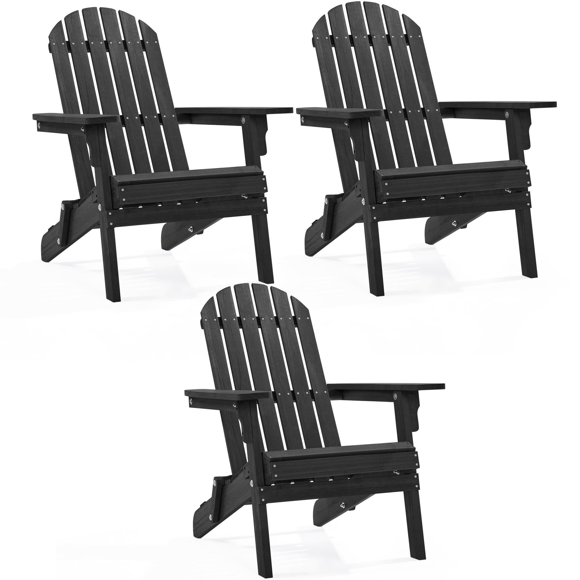 Yaheetech Folding Adirondack Chair Set of 1 Outdoor, 300LBS Solid Wood Garden Chair Weather Resistant, Fire Pit Lounge Chairs for Garden/Yard/Patio/Lawn, Natural Wood