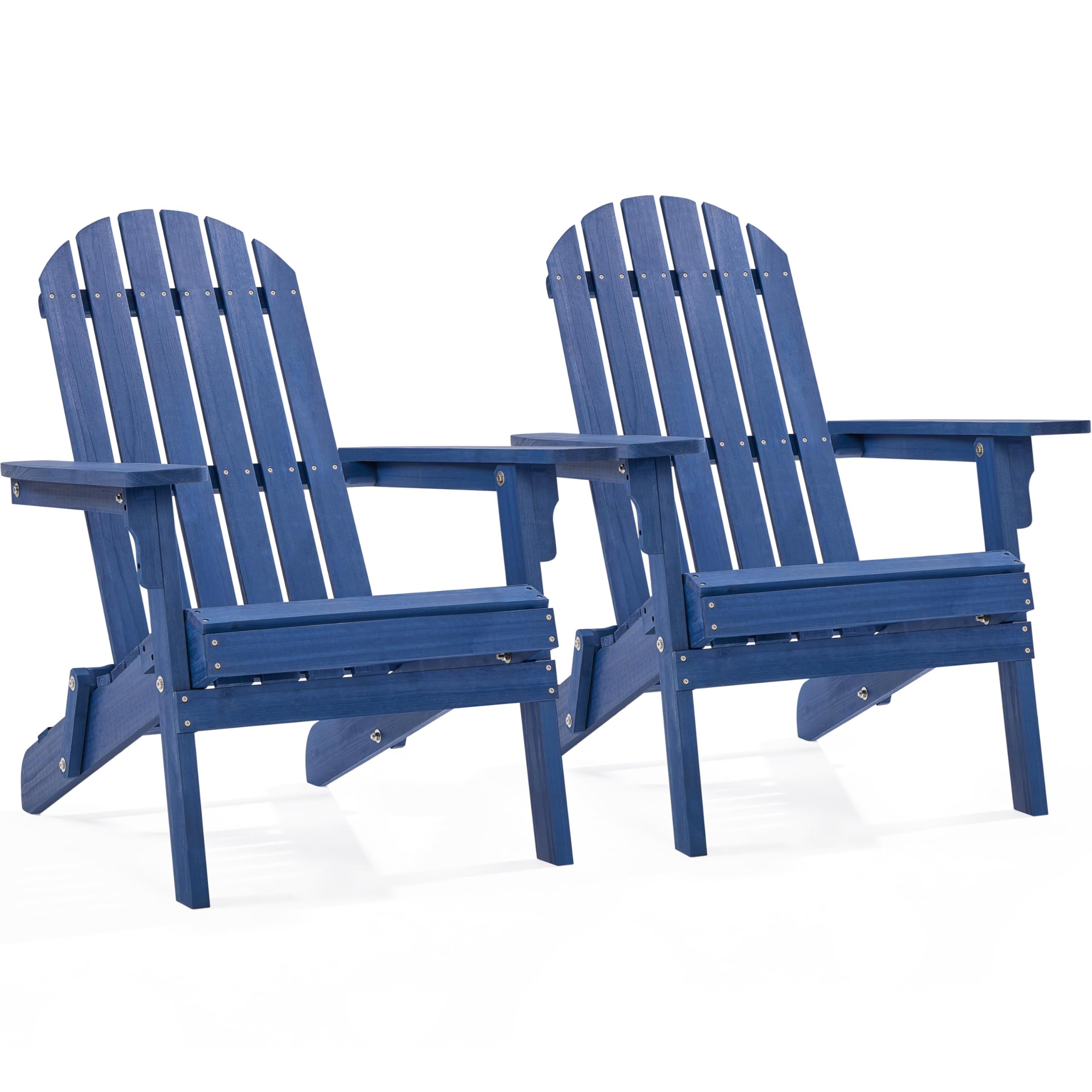 Yaheetech Folding Adirondack Chair Set of 1 Outdoor, 300LBS Solid Wood Garden Chair Weather Resistant, Fire Pit Lounge Chairs for Garden/Yard/Patio/Lawn, Natural Wood