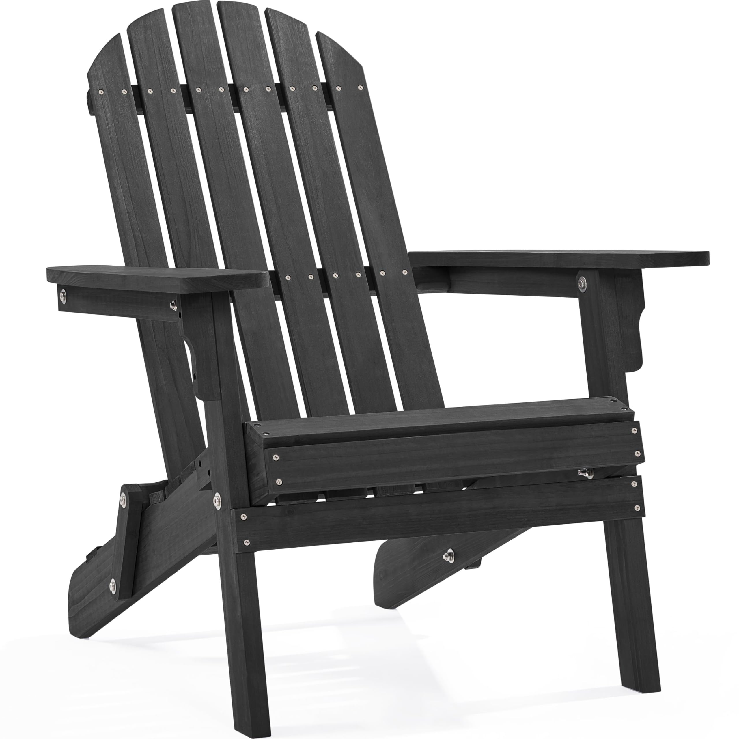 Yaheetech Folding Adirondack Chair Set of 1 Outdoor, 300LBS Solid Wood Garden Chair Weather Resistant, Fire Pit Lounge Chairs for Garden/Yard/Patio/Lawn, Natural Wood