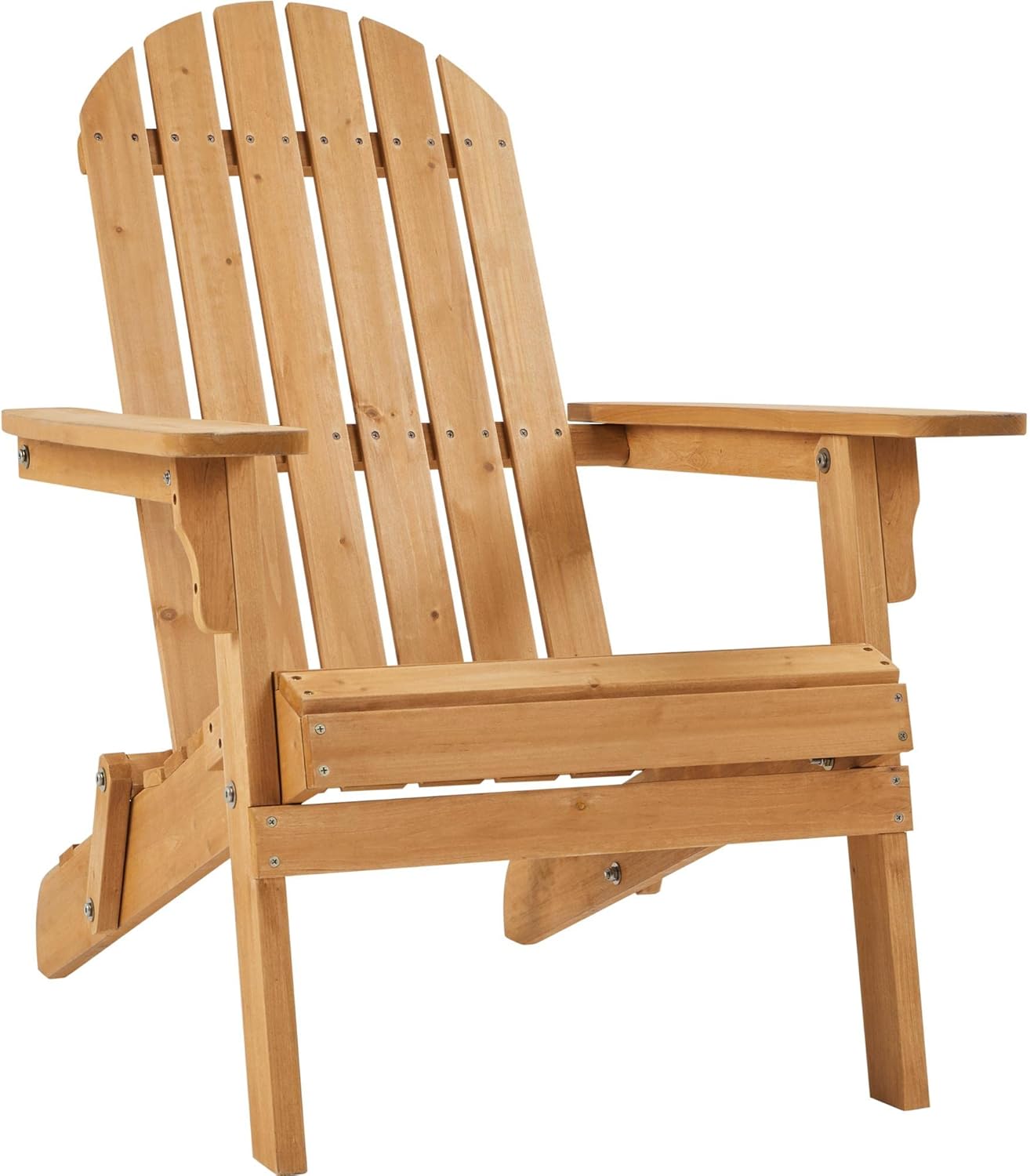 Yaheetech Folding Adirondack Chair Set of 1 Outdoor, 300LBS Solid Wood Garden Chair Weather Resistant, Fire Pit Lounge Chairs for Garden/Yard/Patio/Lawn, Natural Wood