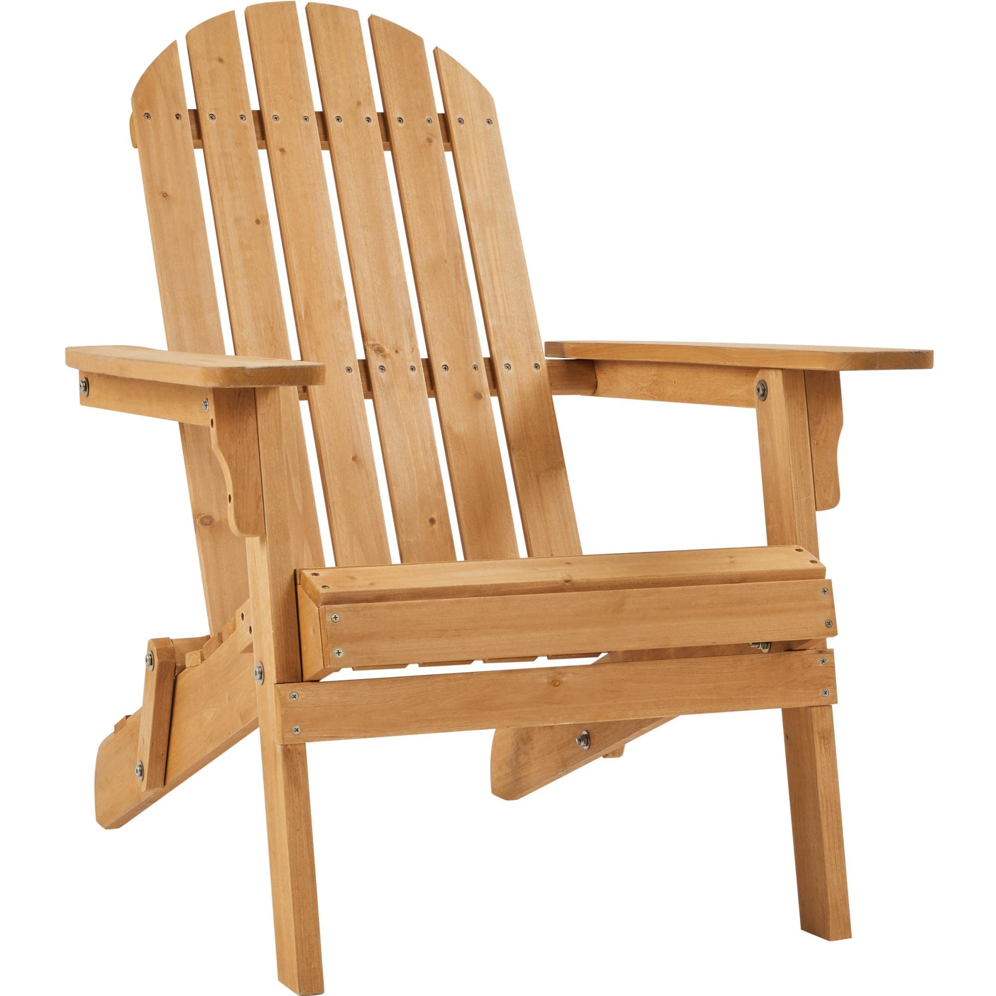 Yaheetech Folding Adirondack Chair Set of 1 Outdoor, 300LBS Solid Wood Garden Chair Weather Resistant, Fire Pit Lounge Chairs for Garden/Yard/Patio/Lawn, Natural Wood