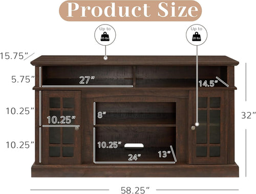 58" Entertainment Center with Glass Door, Traditional American Country TV Stand with Shelves, Large Home Entertainment Console Table for TV Up to 65'' for Living Room (Americana, Espresso)