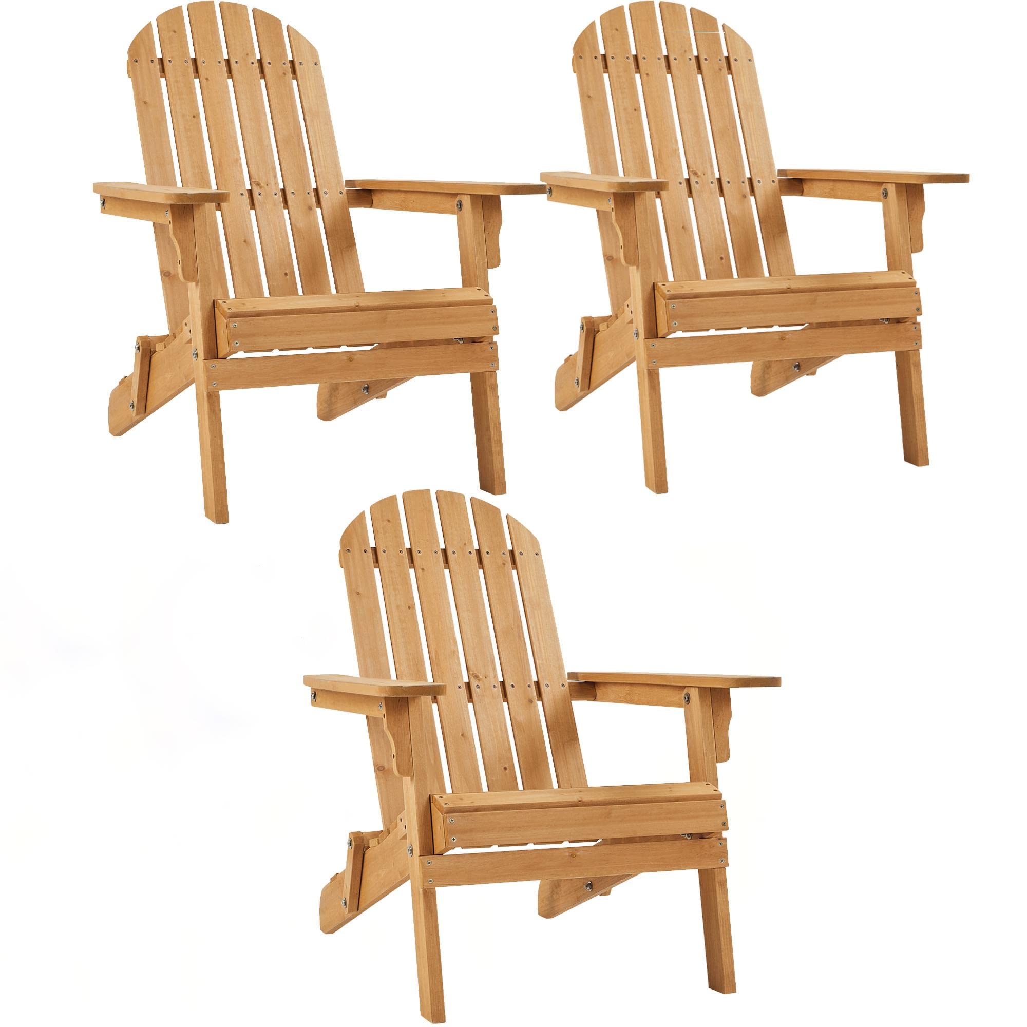 Yaheetech Folding Adirondack Chair Set of 1 Outdoor, 300LBS Solid Wood Garden Chair Weather Resistant, Fire Pit Lounge Chairs for Garden/Yard/Patio/Lawn, Natural Wood
