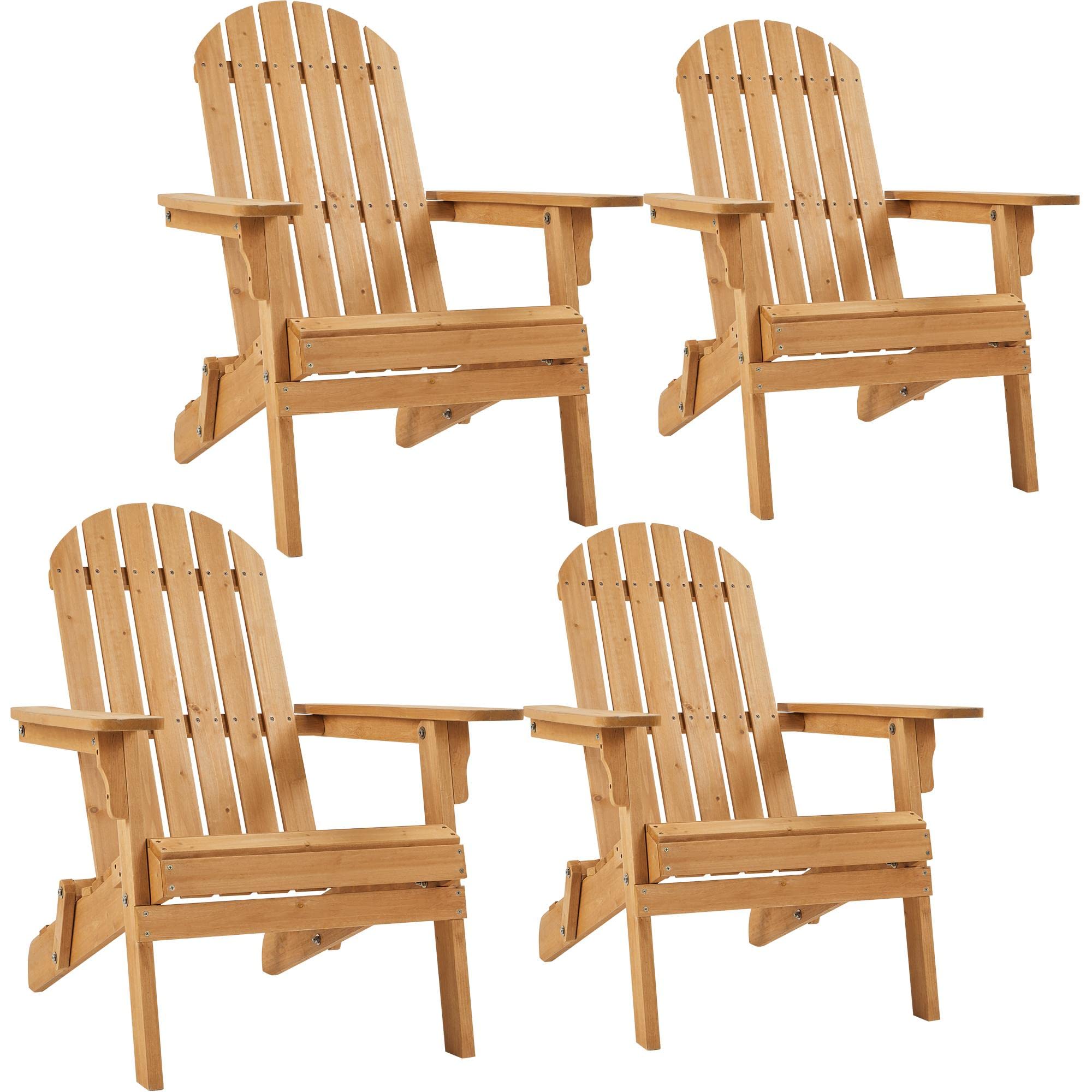 Yaheetech Folding Adirondack Chair Set of 1 Outdoor, 300LBS Solid Wood Garden Chair Weather Resistant, Fire Pit Lounge Chairs for Garden/Yard/Patio/Lawn, Natural Wood