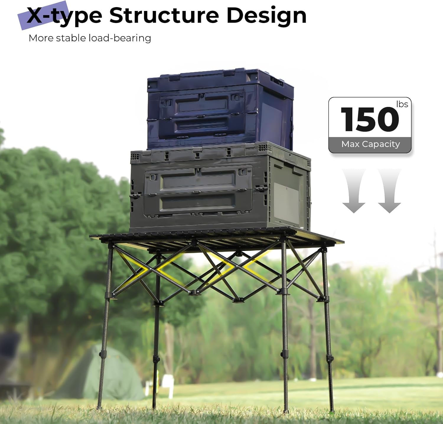 Byliable Camping Table Folding Portable Camp Aluminum Fold Up Lightweight Roll Up Table Adjustable Height with Carry Bag Indoor Outdoor for Camping, Picnic, Backyard, BBQ, Patio, Black