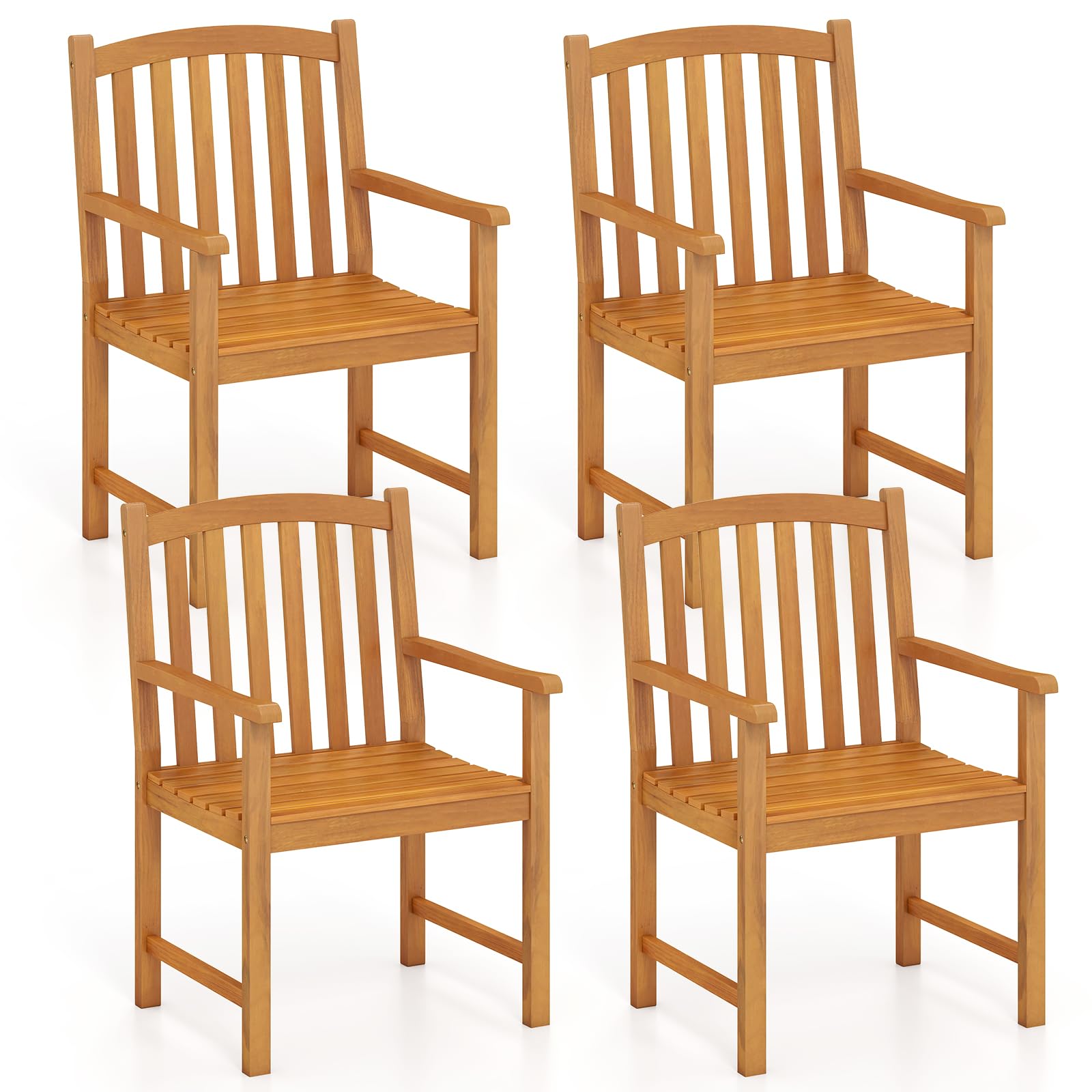 Tangkula Acacia Wood Patio Dining Chairs Set of 2, Heavy Duty Outdoor Armchairs with Inclined Slatted Backrest & Seat, Outside Chairs for Backyard, Poolside, Porch, Yard, Balcony, Natural