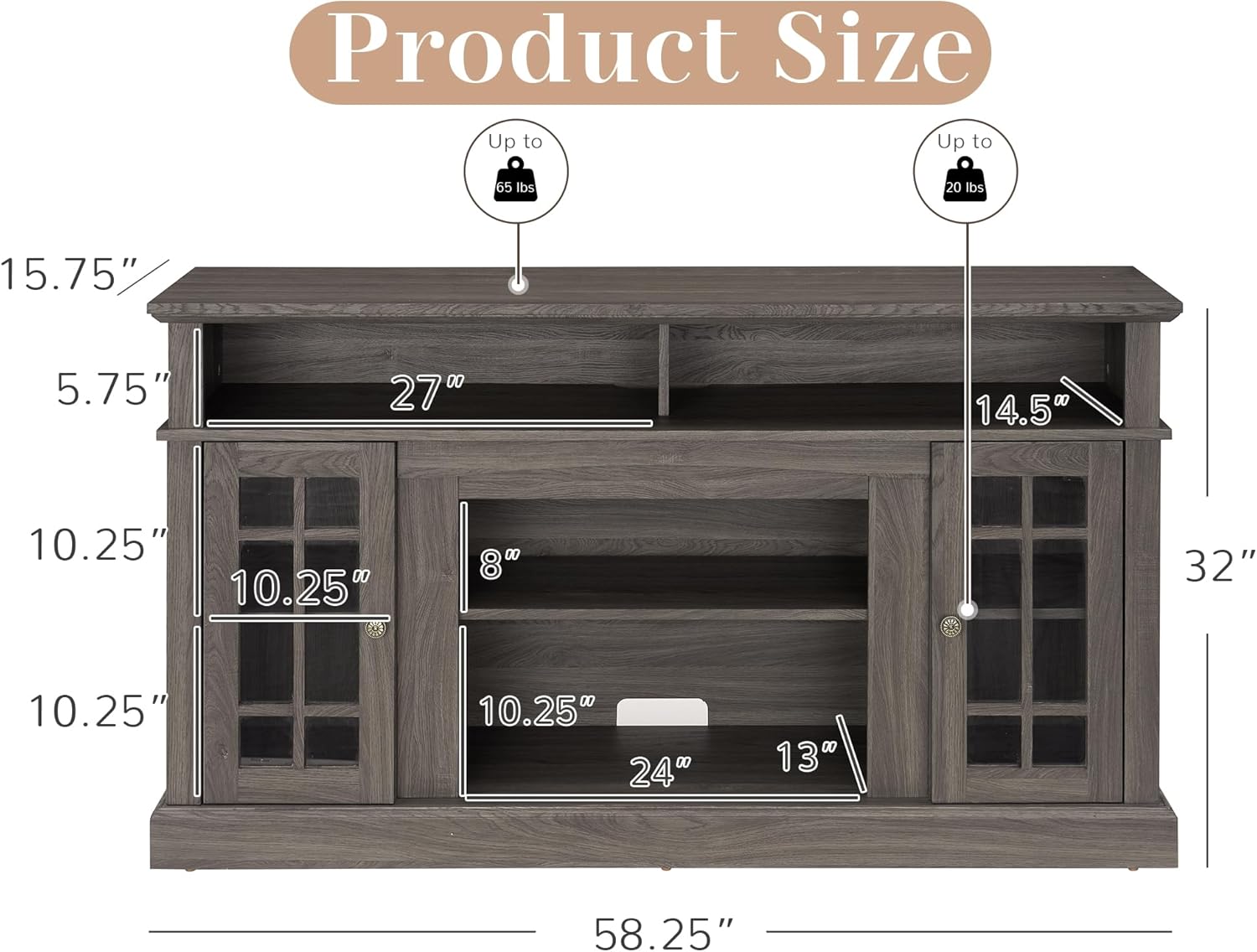 58" Traditional American Country Style TV Stand for TV Up to 65'', Rustic Entertainment Center with Open Shelves, Home Entertainment Console Table with Glass Door for Living Room (Black)