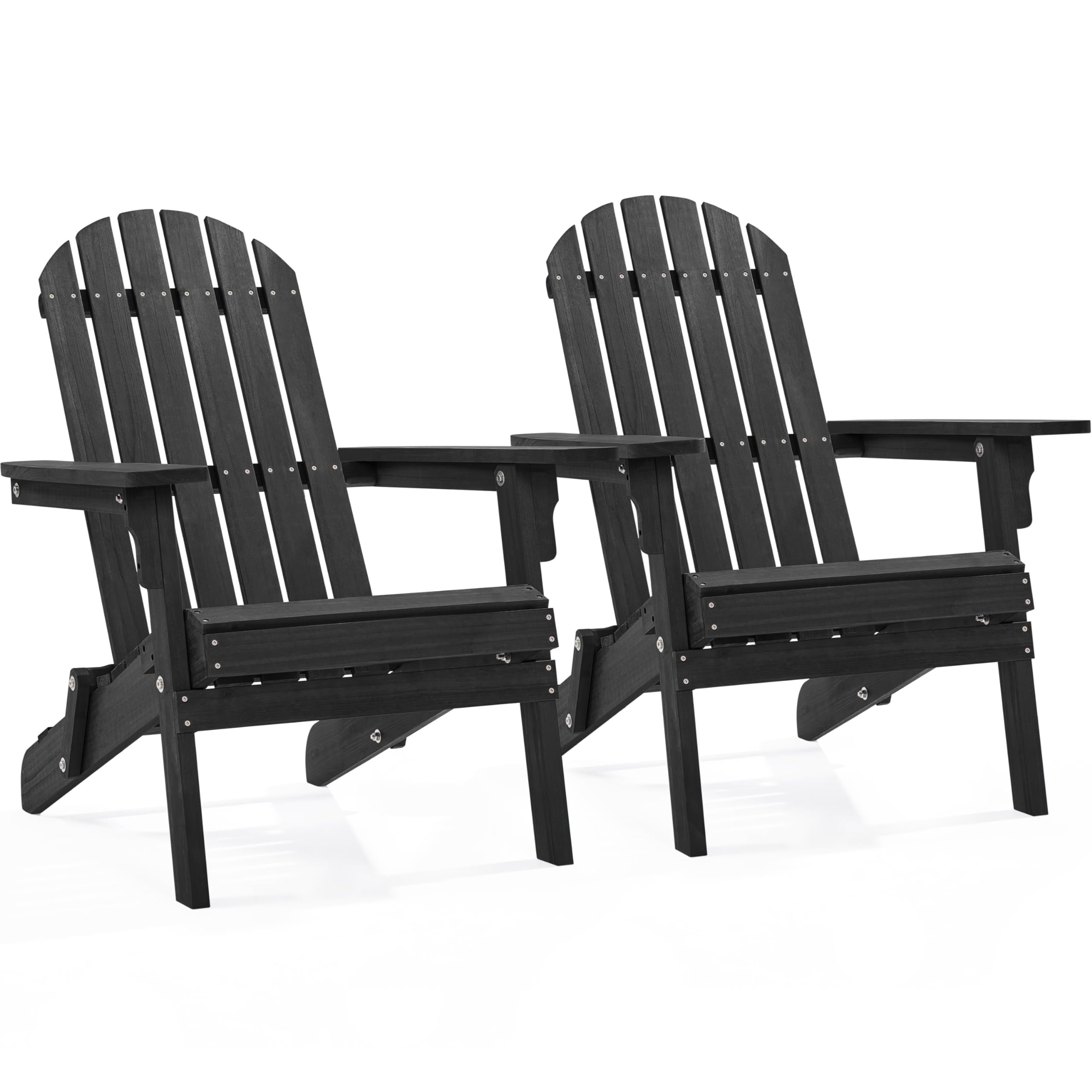Yaheetech Folding Adirondack Chair Set of 1 Outdoor, 300LBS Solid Wood Garden Chair Weather Resistant, Fire Pit Lounge Chairs for Garden/Yard/Patio/Lawn, Natural Wood