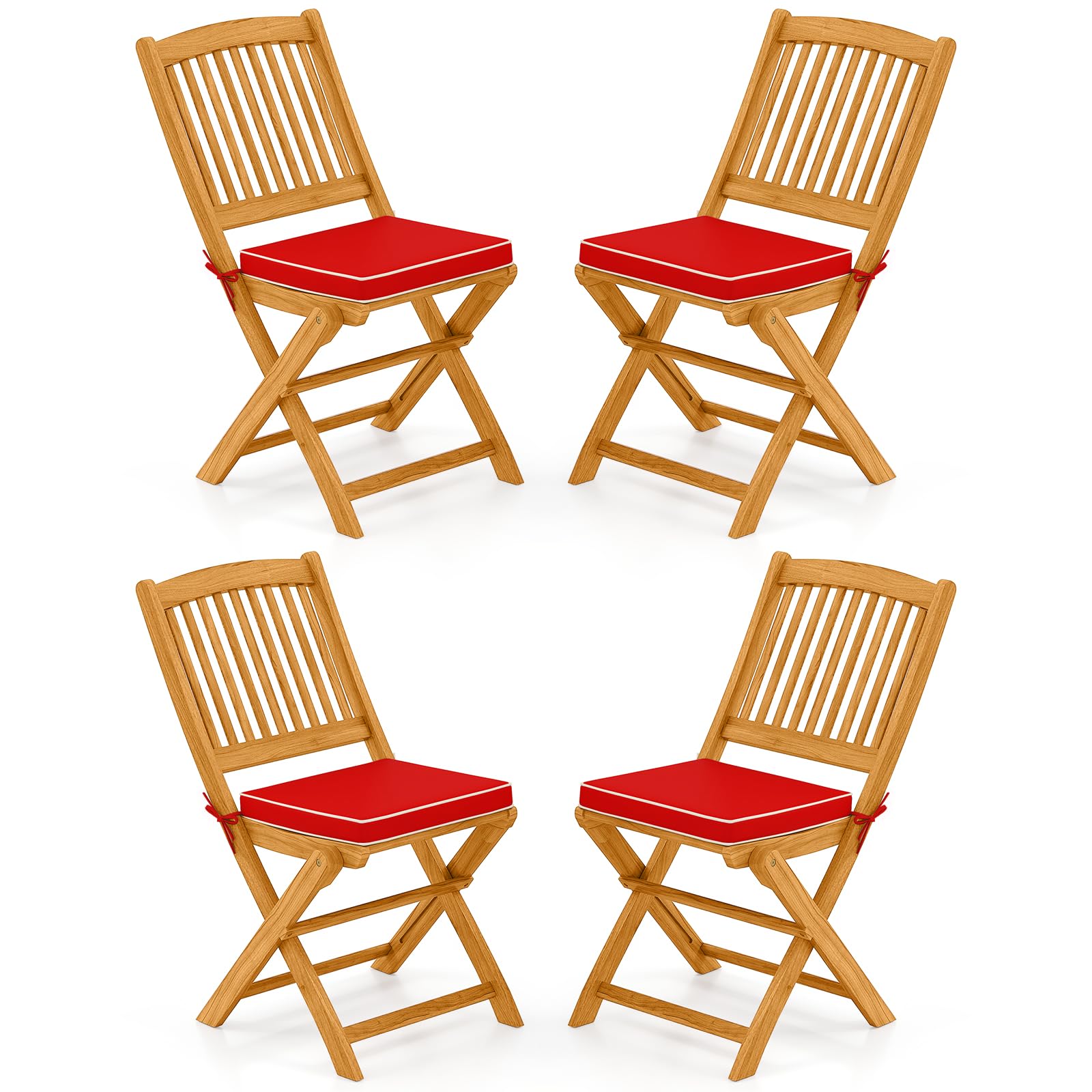 Tangkula 2 Pieces Folding Outdoor Dining Chairs, Acacia Wood Patio Chairs with Soft Cushions, Slatted Backrests and Seats, Outdoor Chairs for Porch, Balcony, Deck and Yard (One-Size,Beige,2)
