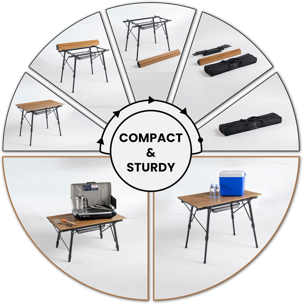 Portable Folding Table for Picnic, Camping Tables that Fold up Lightweight, Aluminum Table with Telescopic Legs, Camp Kitchen Table for Beach Trips and Outdoor Parties