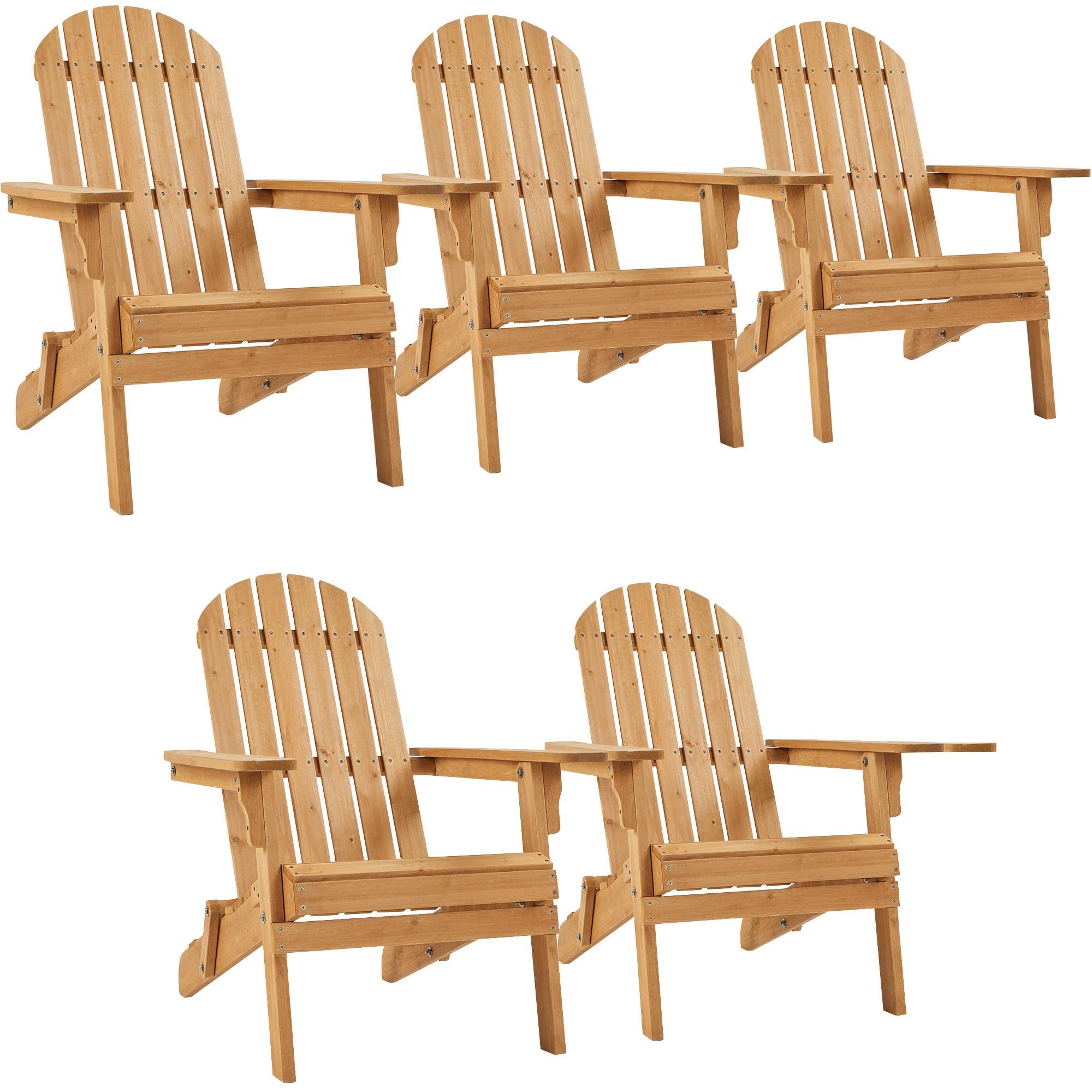 Yaheetech Folding Adirondack Chair Set of 1 Outdoor, 300LBS Solid Wood Garden Chair Weather Resistant, Fire Pit Lounge Chairs for Garden/Yard/Patio/Lawn, Natural Wood
