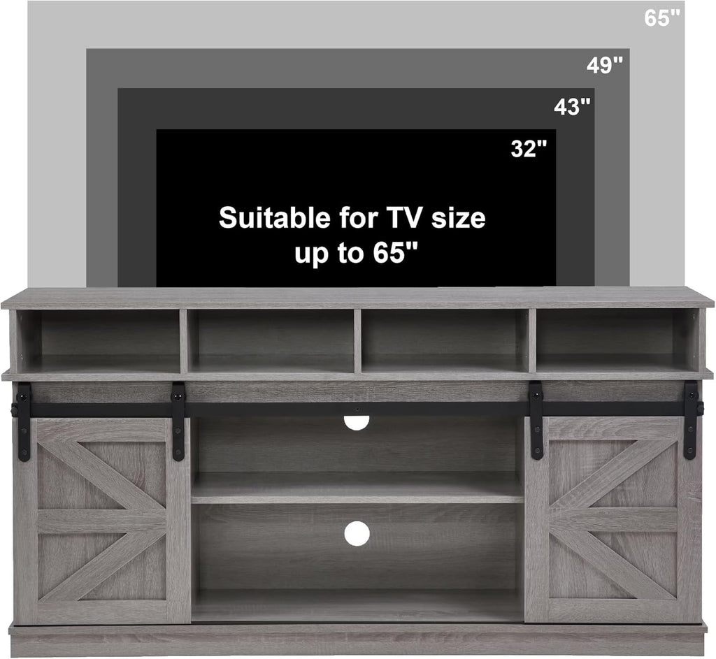 TV Stand for Living Room - Entertainment Center with Storage - Fits 65 Inch TV - Traditional American Country Style TV Cabinet - Media Console - Barn Door TV Stand,Grey.