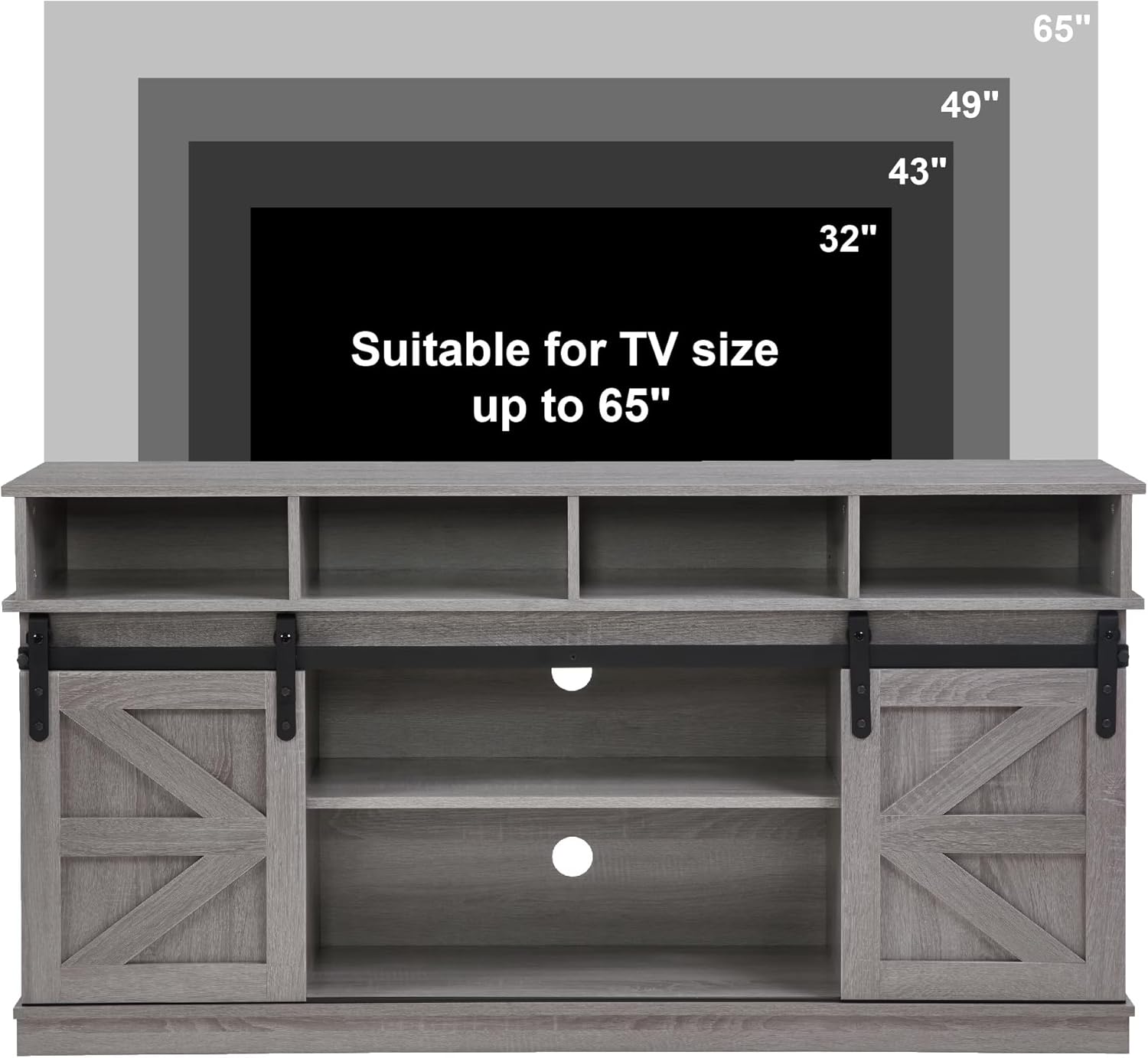 TV Stand for Living Room - Entertainment Center with Storage - Fits 65 Inch TV - Traditional American Country Style TV Cabinet - Media Console - Barn Door TV Stand,Grey.