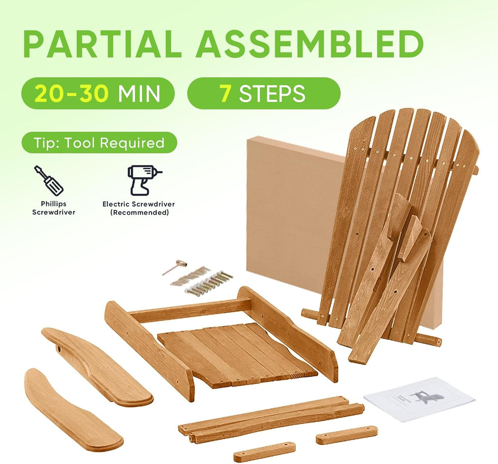 Smart FENDEE 2 Packs Folding Adirondack Chairs, All-Weather Wooden Adirondack Firepit Chairs, Solid Outdoor Leisure Furniture for Relaxing, Suitable for Yard, Patio, Balcony, Poolside, Natural