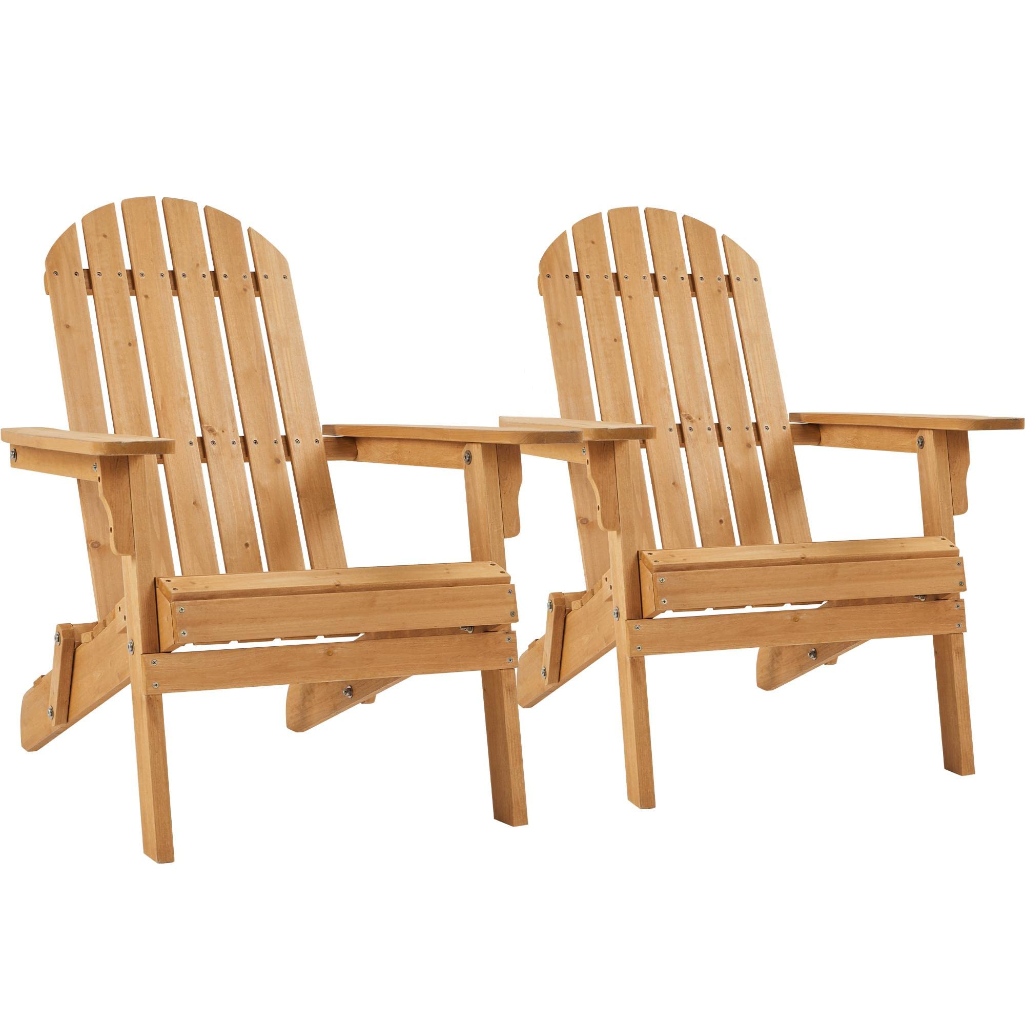 Yaheetech Folding Adirondack Chair Set of 1 Outdoor, 300LBS Solid Wood Garden Chair Weather Resistant, Fire Pit Lounge Chairs for Garden/Yard/Patio/Lawn, Natural Wood