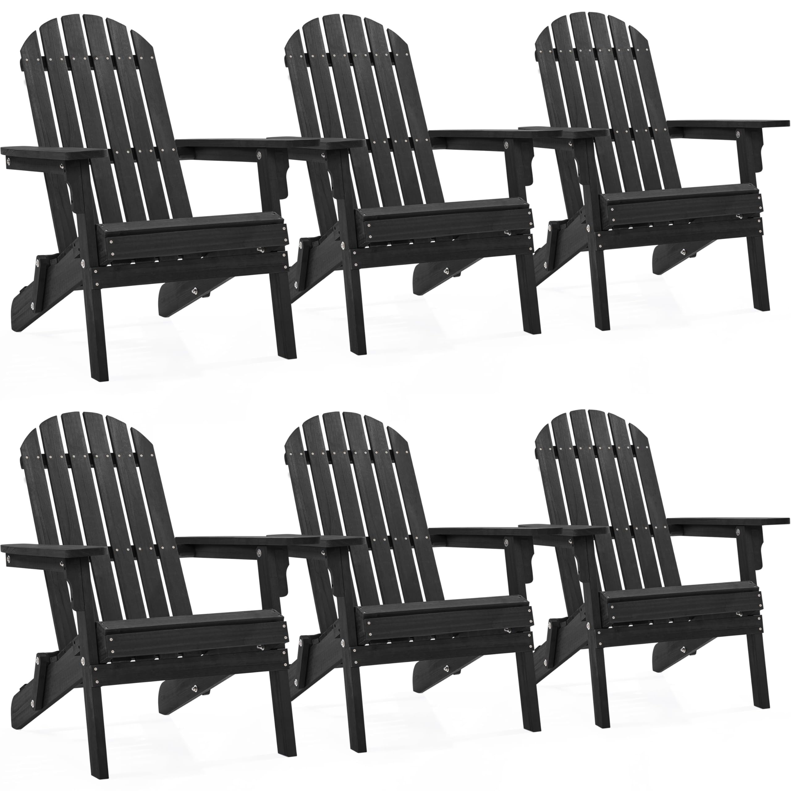 Yaheetech Folding Adirondack Chair Set of 1 Outdoor, 300LBS Solid Wood Garden Chair Weather Resistant, Fire Pit Lounge Chairs for Garden/Yard/Patio/Lawn, Natural Wood