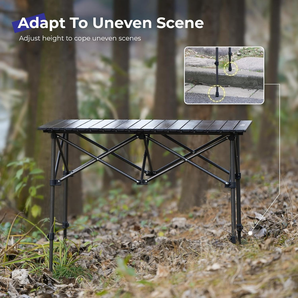 Byliable Camping Table Folding Portable Camp Aluminum Fold Up Lightweight Roll Up Table Adjustable Height with Carry Bag Indoor Outdoor for Camping, Picnic, Backyard, BBQ, Patio, Black