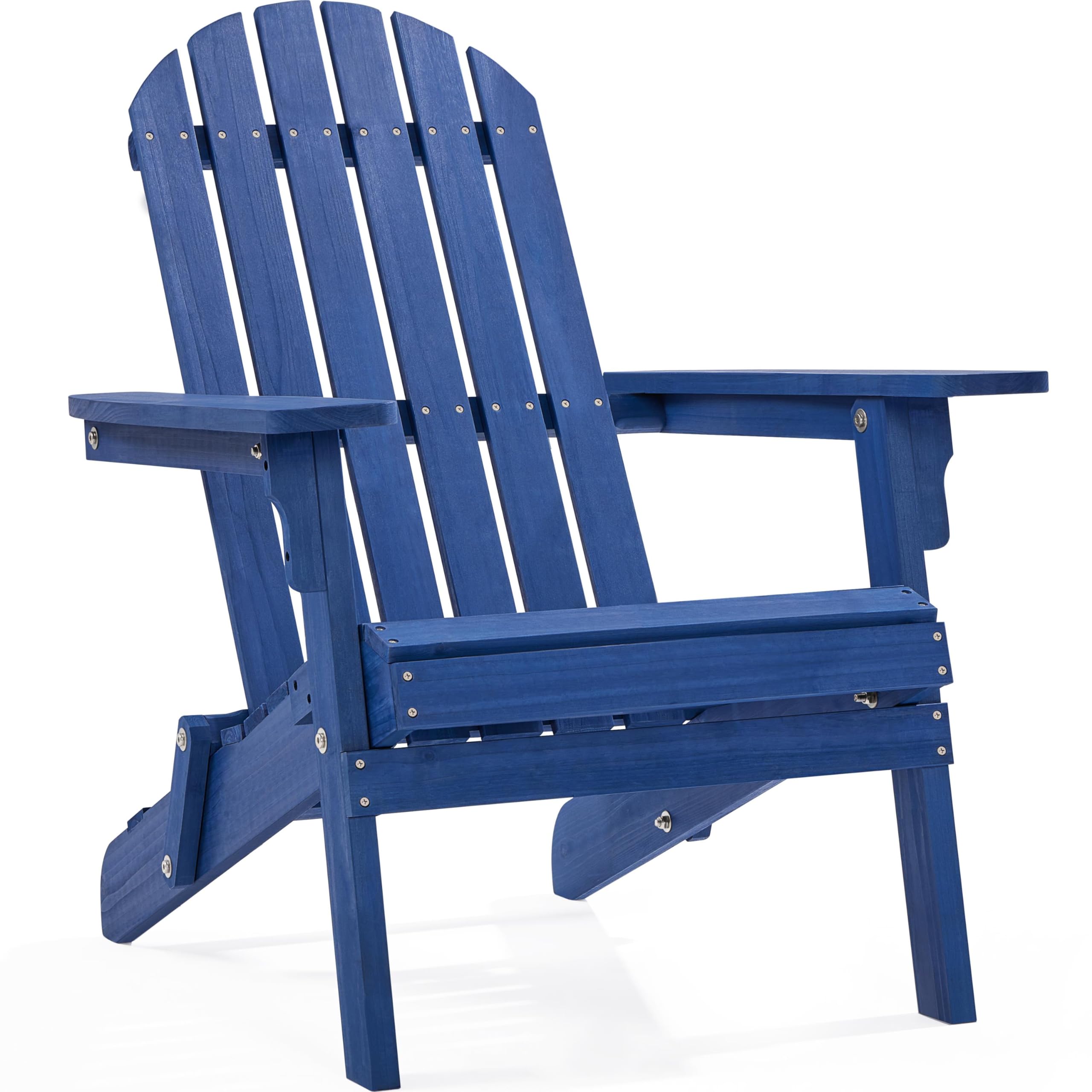 Yaheetech Folding Adirondack Chair Set of 1 Outdoor, 300LBS Solid Wood Garden Chair Weather Resistant, Fire Pit Lounge Chairs for Garden/Yard/Patio/Lawn, Natural Wood