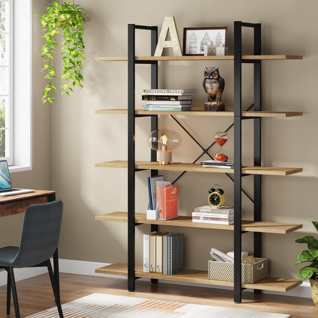 Tribesigns 5-Tier Bookshelf, Vintage Industrial Style Bookcase 72 H x 12 W x 47L Inches