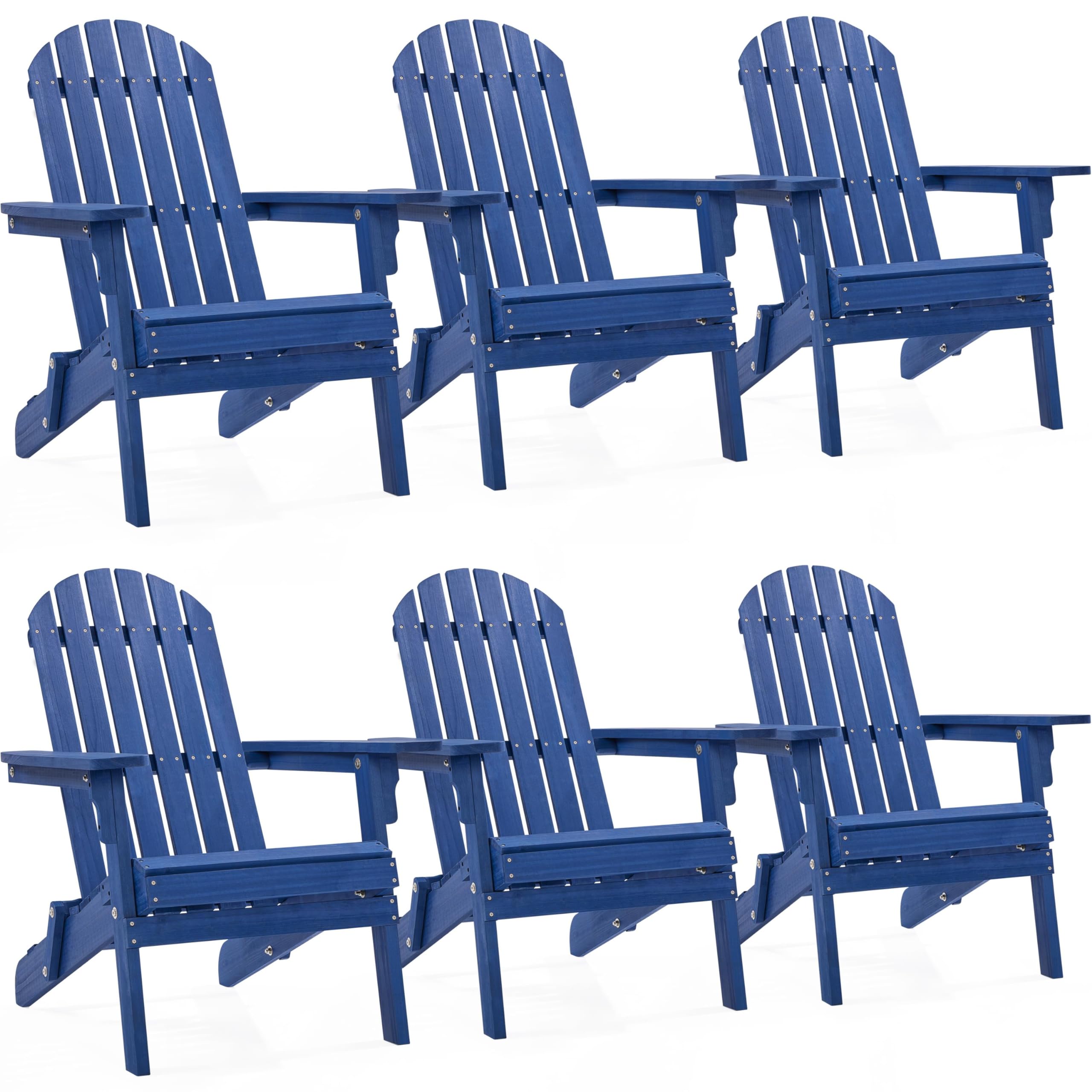 Yaheetech Folding Adirondack Chair Set of 1 Outdoor, 300LBS Solid Wood Garden Chair Weather Resistant, Fire Pit Lounge Chairs for Garden/Yard/Patio/Lawn, Natural Wood