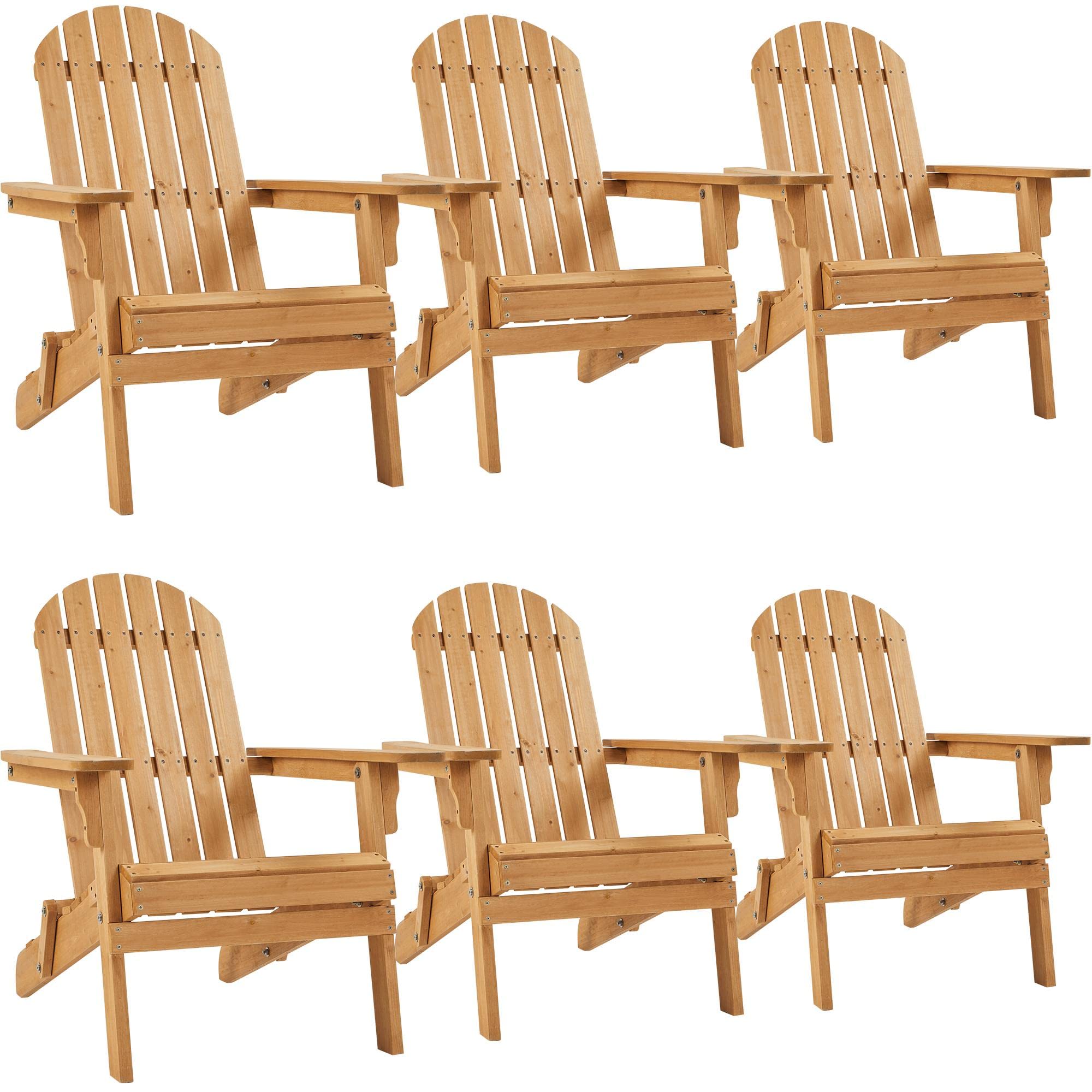 Yaheetech Folding Adirondack Chair Set of 1 Outdoor, 300LBS Solid Wood Garden Chair Weather Resistant, Fire Pit Lounge Chairs for Garden/Yard/Patio/Lawn, Natural Wood