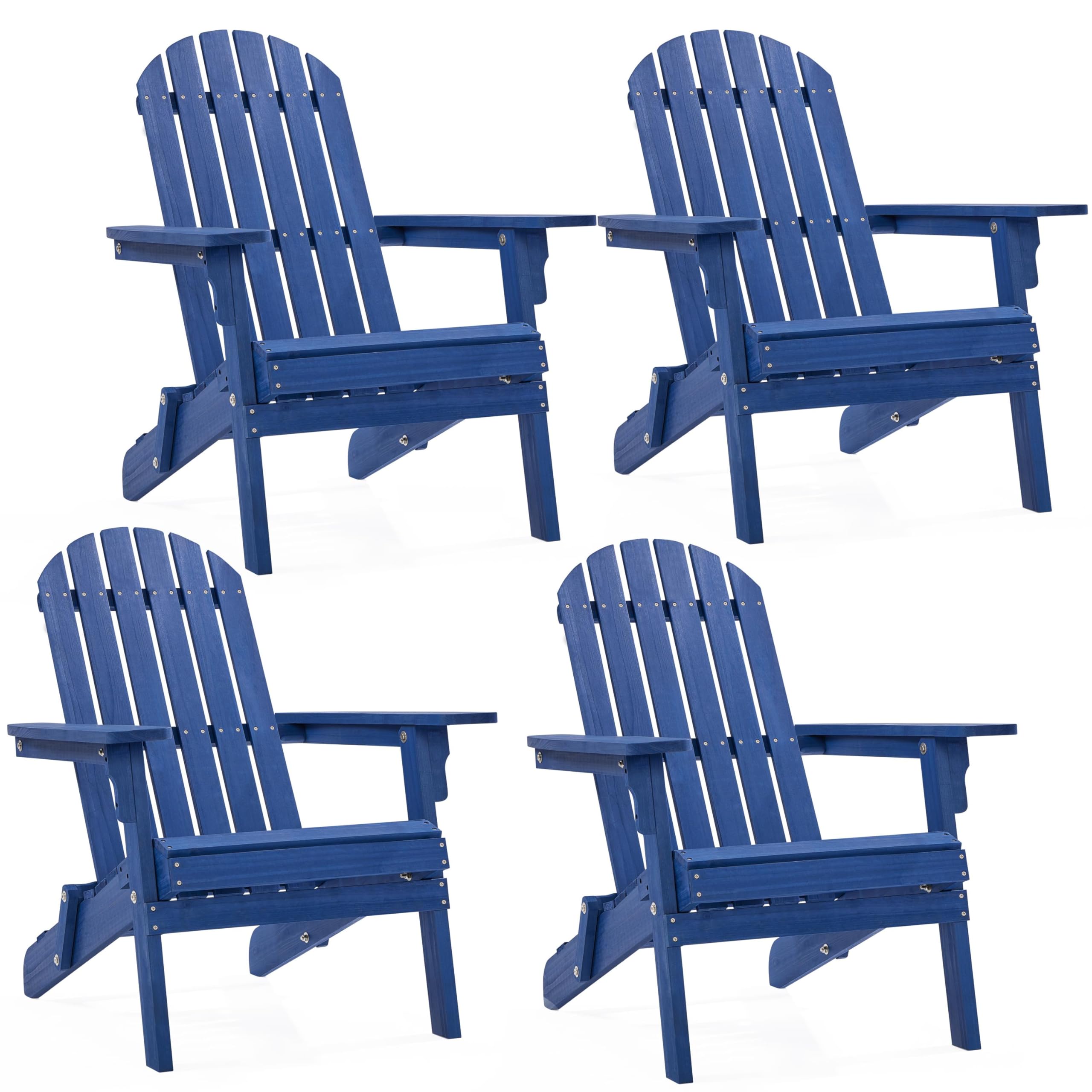 Yaheetech Folding Adirondack Chair Set of 1 Outdoor, 300LBS Solid Wood Garden Chair Weather Resistant, Fire Pit Lounge Chairs for Garden/Yard/Patio/Lawn, Natural Wood