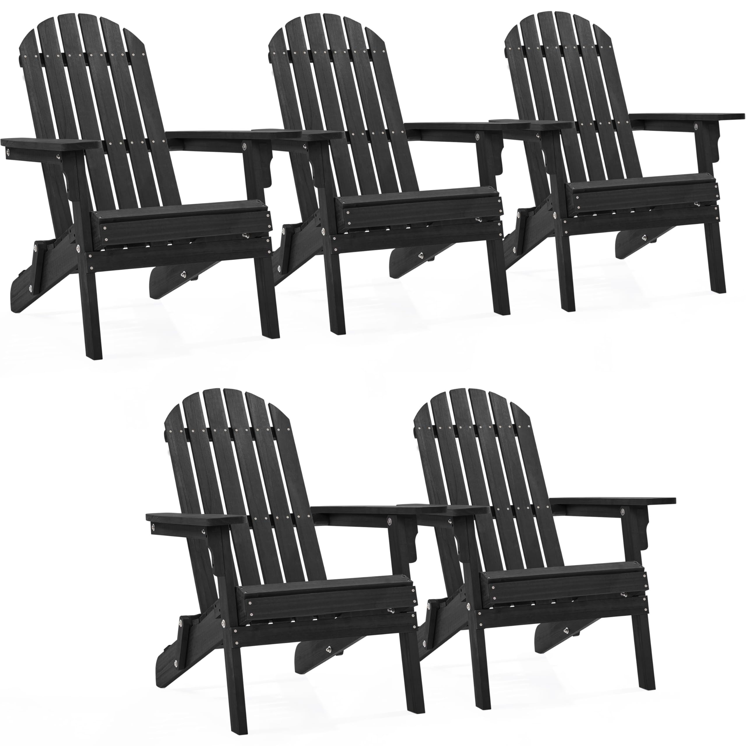 Yaheetech Folding Adirondack Chair Set of 1 Outdoor, 300LBS Solid Wood Garden Chair Weather Resistant, Fire Pit Lounge Chairs for Garden/Yard/Patio/Lawn, Natural Wood