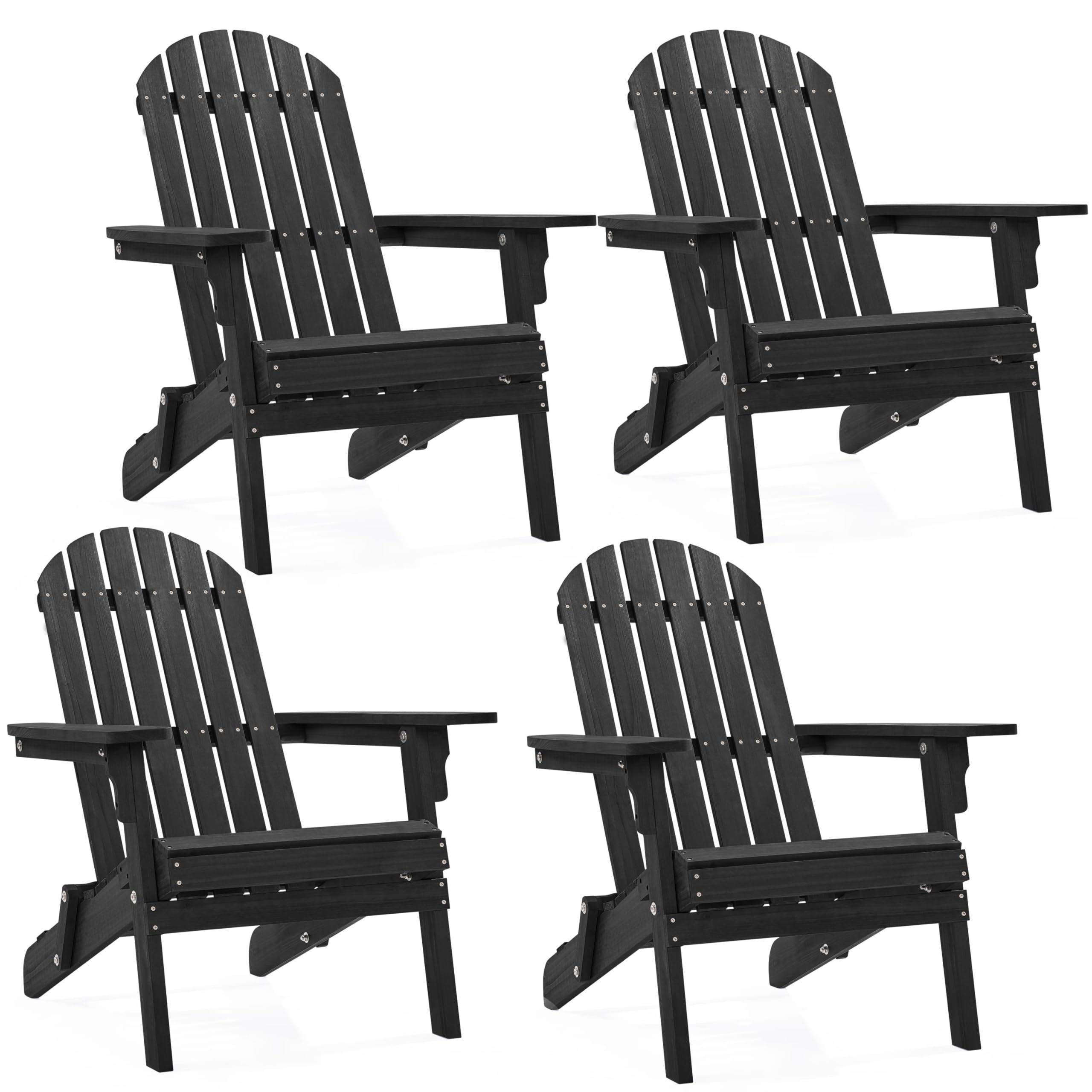 Yaheetech Folding Adirondack Chair Set of 1 Outdoor, 300LBS Solid Wood Garden Chair Weather Resistant, Fire Pit Lounge Chairs for Garden/Yard/Patio/Lawn, Natural Wood