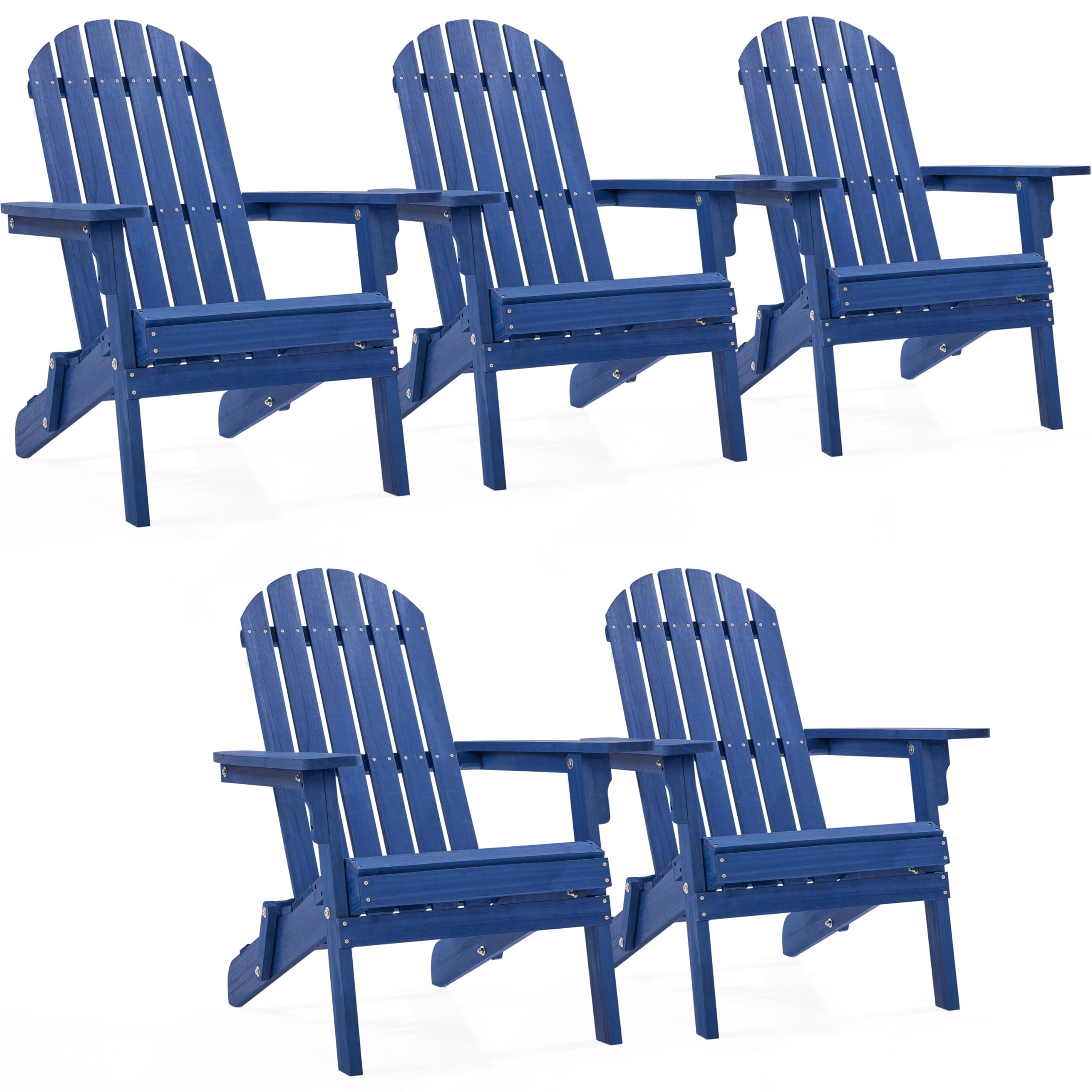 Yaheetech Folding Adirondack Chair Set of 1 Outdoor, 300LBS Solid Wood Garden Chair Weather Resistant, Fire Pit Lounge Chairs for Garden/Yard/Patio/Lawn, Natural Wood