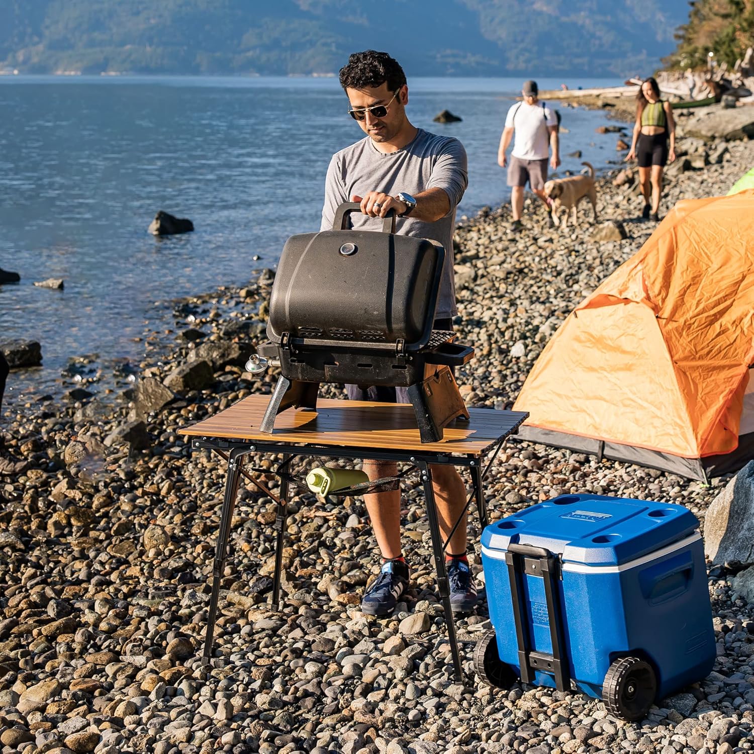 Portable Folding Table for Picnic, Camping Tables that Fold up Lightweight, Aluminum Table with Telescopic Legs, Camp Kitchen Table for Beach Trips and Outdoor Parties